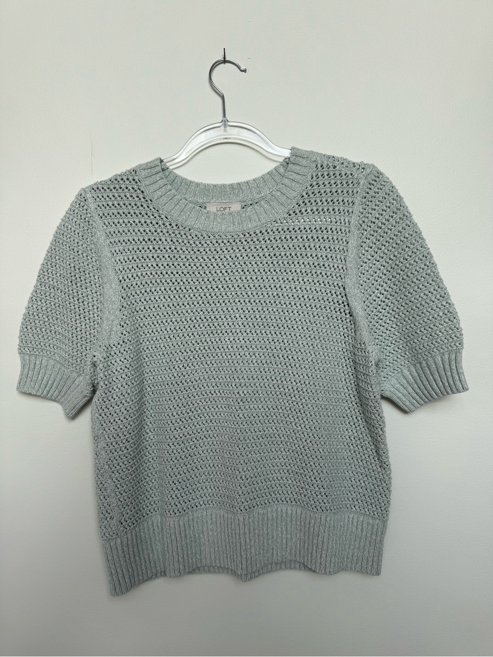 Loft Light Sage Knit Short-Sleeve Sweater